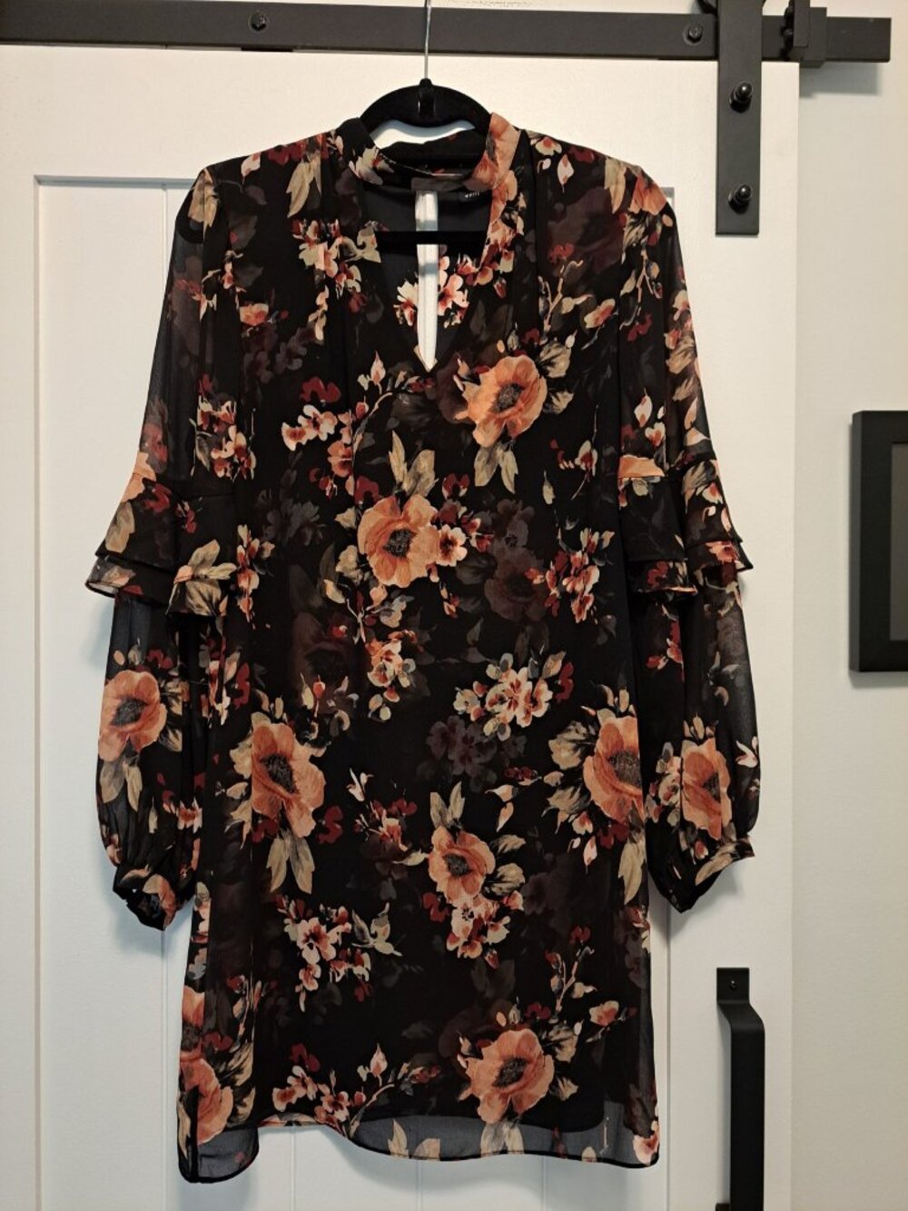White House Black Market Fall Floral Black Dress